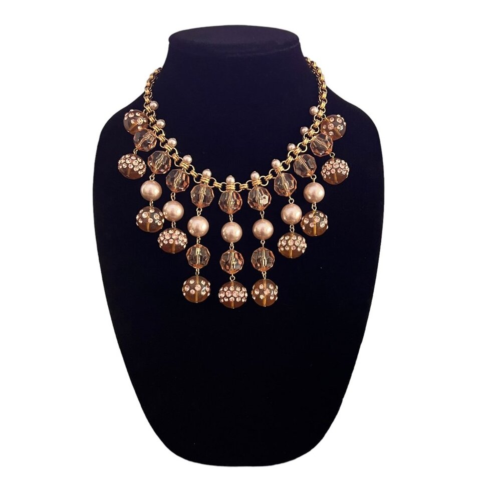Kate Spade Champagne Peach Colored Baubles Rhinestones Pearl Necklace